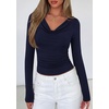 image:imagePRETTYGARDEN Womens Long Sleeve Shirts 2026 Fall Outfits Cowl Neck Ruched Slim Fitted Going Out Tops Y2K Fashion ClothingNavy Blue