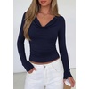 image:imagePRETTYGARDEN Womens Long Sleeve Shirts 2026 Fall Outfits Cowl Neck Ruched Slim Fitted Going Out Tops Y2K Fashion ClothingNavy Blue