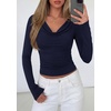 image:imagePRETTYGARDEN Womens Long Sleeve Shirts 2026 Fall Outfits Cowl Neck Ruched Slim Fitted Going Out Tops Y2K Fashion ClothingNavy Blue