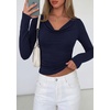 image:imagePRETTYGARDEN Womens Long Sleeve Shirts 2026 Fall Outfits Cowl Neck Ruched Slim Fitted Going Out Tops Y2K Fashion ClothingNavy Blue