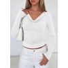 image:imagePRETTYGARDEN Womens Long Sleeve Shirts 2026 Fall Outfits Cowl Neck Ruched Slim Fitted Going Out Tops Y2K Fashion ClothingWhite