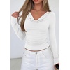 image:imagePRETTYGARDEN Womens Long Sleeve Shirts 2026 Fall Outfits Cowl Neck Ruched Slim Fitted Going Out Tops Y2K Fashion ClothingWhite