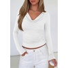 image:imagePRETTYGARDEN Womens Long Sleeve Shirts 2026 Fall Outfits Cowl Neck Ruched Slim Fitted Going Out Tops Y2K Fashion ClothingWhite