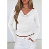 image:imagePRETTYGARDEN Womens Long Sleeve Shirts 2026 Fall Outfits Cowl Neck Ruched Slim Fitted Going Out Tops Y2K Fashion ClothingWhite