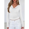 image:imagePRETTYGARDEN Womens Long Sleeve Shirts 2026 Fall Outfits Cowl Neck Ruched Slim Fitted Going Out Tops Y2K Fashion ClothingWhite