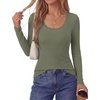 image:imagePRETTYGARDEN Womens Long Sleeve Tops Casual Fall Fashion 2026 Lace Square Neck Fitted Ribbed Knit Tee Shirts Winter ClothingArmy Green