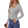 image:imagePRETTYGARDEN Womens Long Sleeve Tops Casual Fall Fashion 2026 Lace Square Neck Fitted Ribbed Knit Tee Shirts Winter ClothingGrey