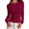 image:imagePRETTYGARDEN Long Sleeve Shirts for Women 2026 Fall Casual Boat Neck Tight Slim Fit Layering Basic T Shirt Going Out TopsWine Red