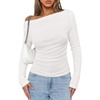 image:imagePRETTYGARDEN Off The Shoulder Tops for Women Going Out Long Sleeve Shirts 2026 Fall Casual Fitted Ribbed Ruched Y2K ClothesWhite