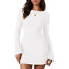 image:imagePRETTYGARDEN Womens Fall Bell Long Sleeve Mini Dress 2026 Casual Boat Neck Ribbed Bodycon Short Party Cocktail DressesWhite