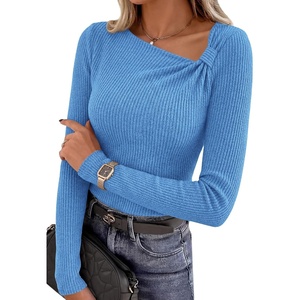 image:imagePRETTYGARDEN Womens 2026 Early Fall Fashion Long Sleeve T Shirts Asymmetrical Ribbed Fitted Trendy Going Out Tops Y2K OutfitsLight Blue