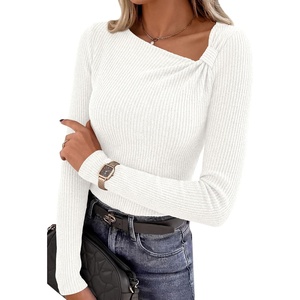 image:imagePRETTYGARDEN Womens 2026 Early Fall Fashion Long Sleeve T Shirts Asymmetrical Ribbed Fitted Trendy Going Out Tops Y2K OutfitsWhite