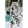 image:imagePRETTYGARDEN Womens Pants Elastic Waist Floral Lightweight Palazzo Pants for Women Casual Lounge Wide Leg Pants WomanBlack White Flower