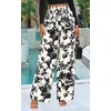image:imagePRETTYGARDEN Womens Pants Elastic Waist Floral Lightweight Palazzo Pants for Women Casual Lounge Wide Leg Pants WomanBlack White Flower