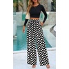 image:imagePRETTYGARDEN Womens Pants Elastic Waist Floral Lightweight Palazzo Pants for Women Casual Lounge Wide Leg Pants WomanDot Black White