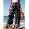 image:imagePRETTYGARDEN Womens Pants Elastic Waist Floral Lightweight Palazzo Pants for Women Casual Lounge Wide Leg Pants WomanFloral Black White