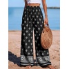 image:imagePRETTYGARDEN Womens Pants Elastic Waist Floral Lightweight Palazzo Pants for Women Casual Lounge Wide Leg Pants WomanFloral Black White