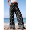 image:imagePRETTYGARDEN Womens Pants Elastic Waist Floral Lightweight Palazzo Pants for Women Casual Lounge Wide Leg Pants WomanFloral Black White