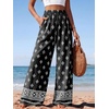 image:imagePRETTYGARDEN Womens Pants Elastic Waist Floral Lightweight Palazzo Pants for Women Casual Lounge Wide Leg Pants WomanFloral Black White