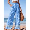 image:imagePRETTYGARDEN Womens Pants Elastic Waist Floral Lightweight Palazzo Pants for Women Casual Lounge Wide Leg Pants WomanFloral Blue White
