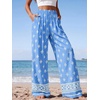 image:imagePRETTYGARDEN Womens Pants Elastic Waist Floral Lightweight Palazzo Pants for Women Casual Lounge Wide Leg Pants WomanFloral Blue White