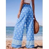image:imagePRETTYGARDEN Womens Pants Elastic Waist Floral Lightweight Palazzo Pants for Women Casual Lounge Wide Leg Pants WomanFloral Blue White