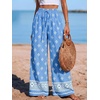 image:imagePRETTYGARDEN Womens Pants Elastic Waist Floral Lightweight Palazzo Pants for Women Casual Lounge Wide Leg Pants WomanFloral Blue White