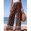 image:imagePRETTYGARDEN Womens Pants Elastic Waist Floral Lightweight Palazzo Pants for Women Casual Lounge Wide Leg Pants WomanFloral Brown White