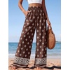 image:imagePRETTYGARDEN Womens Pants Elastic Waist Floral Lightweight Palazzo Pants for Women Casual Lounge Wide Leg Pants WomanFloral Brown White