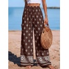 image:imagePRETTYGARDEN Womens Pants Elastic Waist Floral Lightweight Palazzo Pants for Women Casual Lounge Wide Leg Pants WomanFloral Brown White