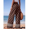 image:imagePRETTYGARDEN Womens Pants Elastic Waist Floral Lightweight Palazzo Pants for Women Casual Lounge Wide Leg Pants WomanFloral Brown White