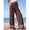 image:imagePRETTYGARDEN Womens Pants Elastic Waist Floral Lightweight Palazzo Pants for Women Casual Lounge Wide Leg Pants WomanFloral Brown White