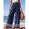 image:imagePRETTYGARDEN Womens Pants Elastic Waist Floral Lightweight Palazzo Pants for Women Casual Lounge Wide Leg Pants WomanFloral Navy White