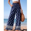 image:imagePRETTYGARDEN Womens Pants Elastic Waist Floral Lightweight Palazzo Pants for Women Casual Lounge Wide Leg Pants WomanFloral Navy White