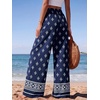 image:imagePRETTYGARDEN Womens Pants Elastic Waist Floral Lightweight Palazzo Pants for Women Casual Lounge Wide Leg Pants WomanFloral Navy White