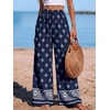 image:imagePRETTYGARDEN Womens Pants Elastic Waist Floral Lightweight Palazzo Pants for Women Casual Lounge Wide Leg Pants WomanFloral Navy White