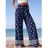 image:imagePRETTYGARDEN Womens Pants Elastic Waist Floral Lightweight Palazzo Pants for Women Casual Lounge Wide Leg Pants WomanFloral Navy White