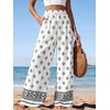image:imagePRETTYGARDEN Womens Pants Elastic Waist Floral Lightweight Palazzo Pants for Women Casual Lounge Wide Leg Pants WomanFloral White Black