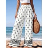 image:imagePRETTYGARDEN Womens Pants Elastic Waist Floral Lightweight Palazzo Pants for Women Casual Lounge Wide Leg Pants WomanFloral White Black