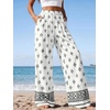image:imagePRETTYGARDEN Womens Pants Elastic Waist Floral Lightweight Palazzo Pants for Women Casual Lounge Wide Leg Pants WomanFloral White Black