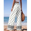 image:imagePRETTYGARDEN Womens Pants Elastic Waist Floral Lightweight Palazzo Pants for Women Casual Lounge Wide Leg Pants WomanFloral White Black