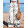 image:imagePRETTYGARDEN Womens Pants Elastic Waist Floral Lightweight Palazzo Pants for Women Casual Lounge Wide Leg Pants WomanFloral White Black
