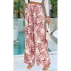 image:imagePRETTYGARDEN Womens Pants Elastic Waist Floral Lightweight Palazzo Pants for Women Casual Lounge Wide Leg Pants WomanPink Leaves