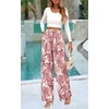 image:imagePRETTYGARDEN Womens Pants Elastic Waist Floral Lightweight Palazzo Pants for Women Casual Lounge Wide Leg Pants WomanPink Leaves