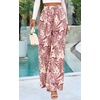 image:imagePRETTYGARDEN Womens Pants Elastic Waist Floral Lightweight Palazzo Pants for Women Casual Lounge Wide Leg Pants WomanPink Leaves