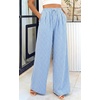 image:imagePRETTYGARDEN Womens Pants Elastic Waist Floral Lightweight Palazzo Pants for Women Casual Lounge Wide Leg Pants WomanPlaid Blue