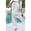 image:imagePRETTYGARDEN Womens Pants Elastic Waist Floral Lightweight Palazzo Pants for Women Casual Lounge Wide Leg Pants WomanStripe Blue White