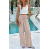 image:imagePRETTYGARDEN Womens Pants Elastic Waist Floral Lightweight Palazzo Pants for Women Casual Lounge Wide Leg Pants WomanStripe Brown