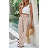 image:imagePRETTYGARDEN Womens Pants Elastic Waist Floral Lightweight Palazzo Pants for Women Casual Lounge Wide Leg Pants WomanStripe Brown