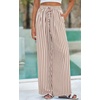 image:imagePRETTYGARDEN Womens Pants Elastic Waist Floral Lightweight Palazzo Pants for Women Casual Lounge Wide Leg Pants WomanStripe Brown
